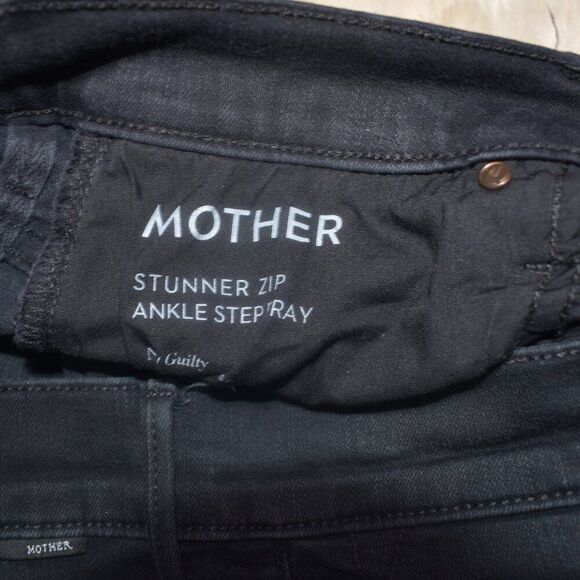 Mother Stunner Ankle Fray Jeans Black Size 29 Distressed Cropped Stretch - Picture 5 of 15